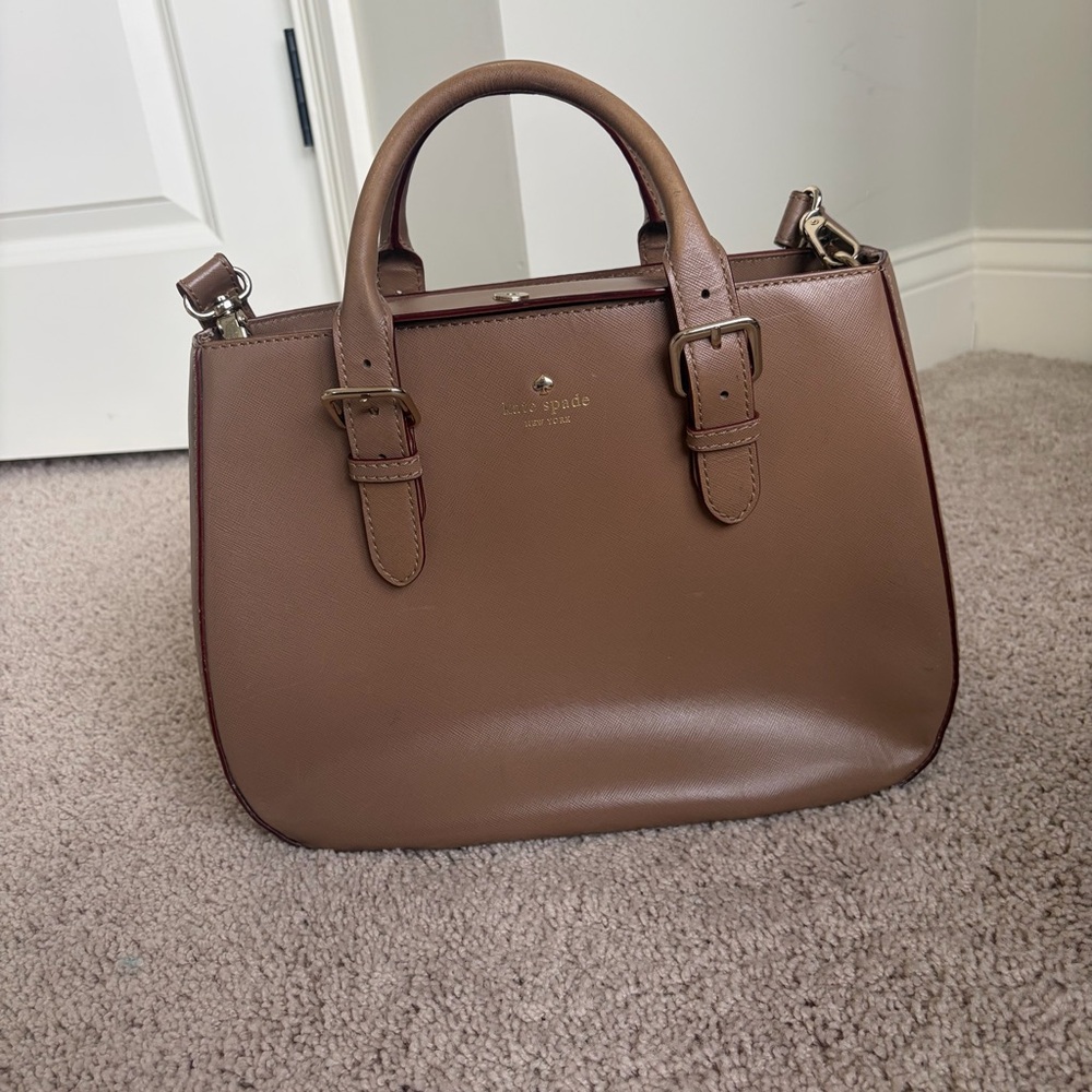 Kate Spade Tan Satchel Purse with Flaws - Picture 11 of 13